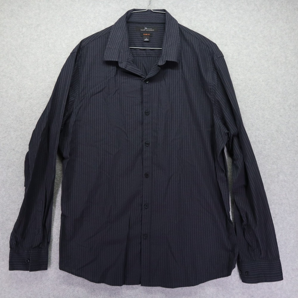 Marc Anthony Shirt Mens Large Slim Fit Casual Button Up Black Stripe Long Sleeve